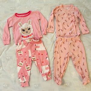 Baby Girls Pink Pajama Sets - Llama and Giraffes, Size 3-6 Months